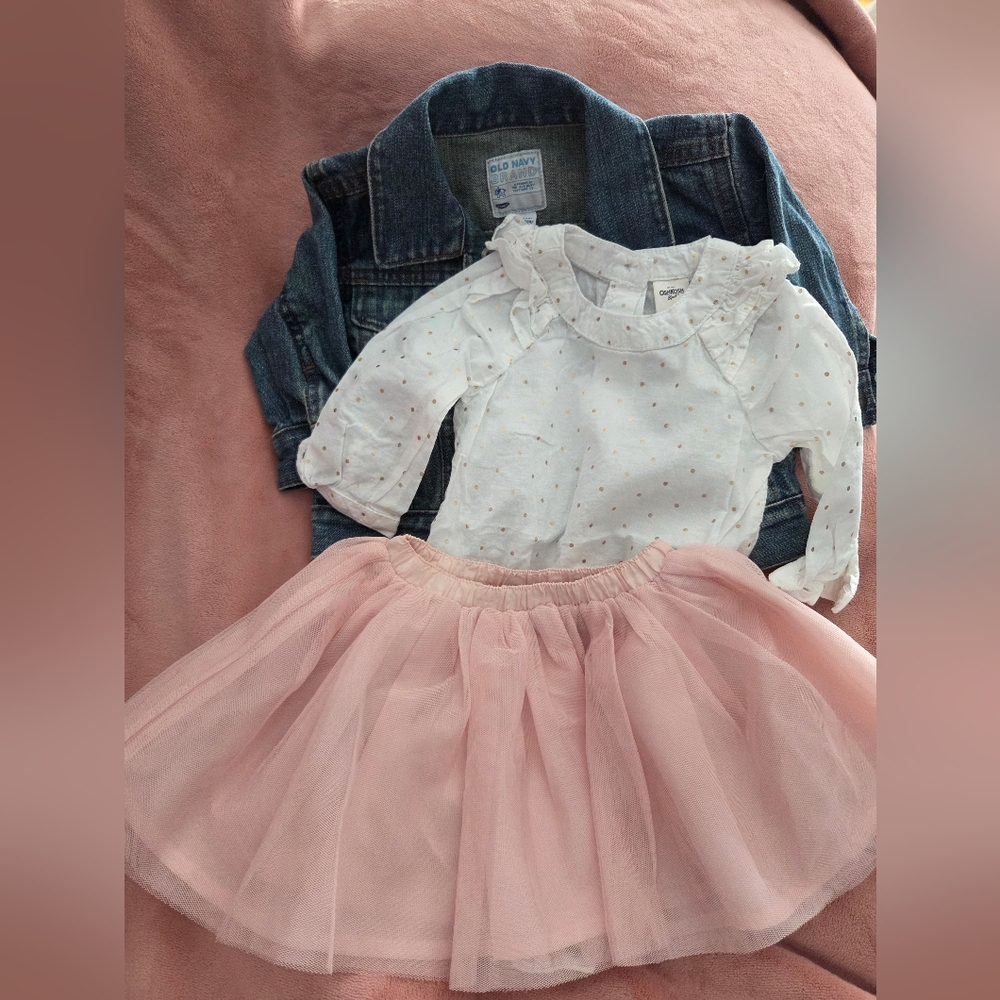 Pink Tulle Skirt with White Polka Dot Top